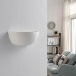 Lindby uplight væglampe Jimmy, hvid, gips, halvcirkelformet, 24 cm, E14