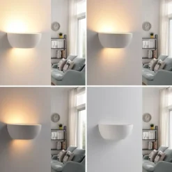 Lindby uplight væglampe Jimmy, hvid, gips, halvcirkelformet, 24 cm, E14