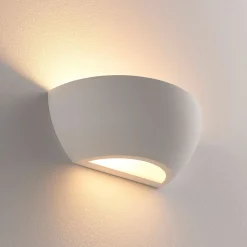 Lindby uplight væglampe Jimmy, hvid, gips, halvcirkelformet, 24 cm, E14