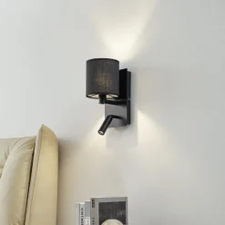 Lindby væglampe Aiden, 30 cm, sort, LED-læselampe, E14