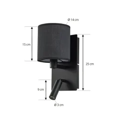 Lindby væglampe Aiden, 30 cm, sort, LED-læselampe, E14