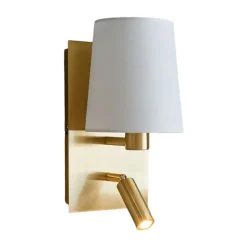 Lindby væglampe Aiden, hvid, messing, LED-læselampe