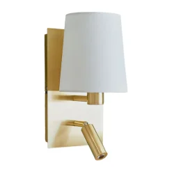 Lindby væglampe Aiden, hvid, messing, LED-læselampe