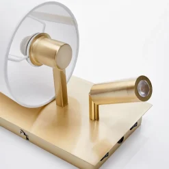 Lindby væglampe Aiden, hvid, messing, LED-læselampe