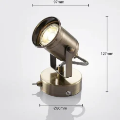 Lindby væglampe Anze, 10 m, antik messing, afbryder