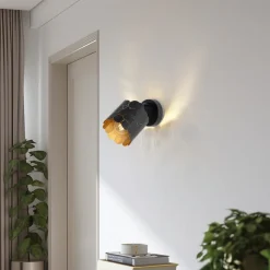 Lindby væglampe Aralena, sort/guld, 1 lyskilde, Ø 12cm