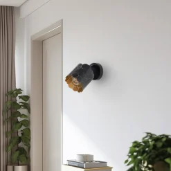 Lindby væglampe Aralena, sort/guld, 1 lyskilde, Ø 12cm