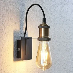 Lindby væglampe Aurella, højde 16 cm, antik messing, metal