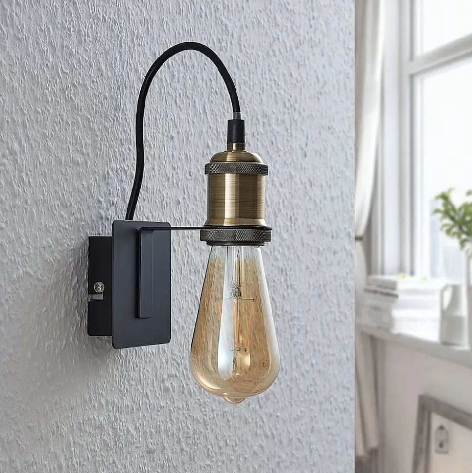 Lindby væglampe Aurella, højde 16 cm, antik messing, metal