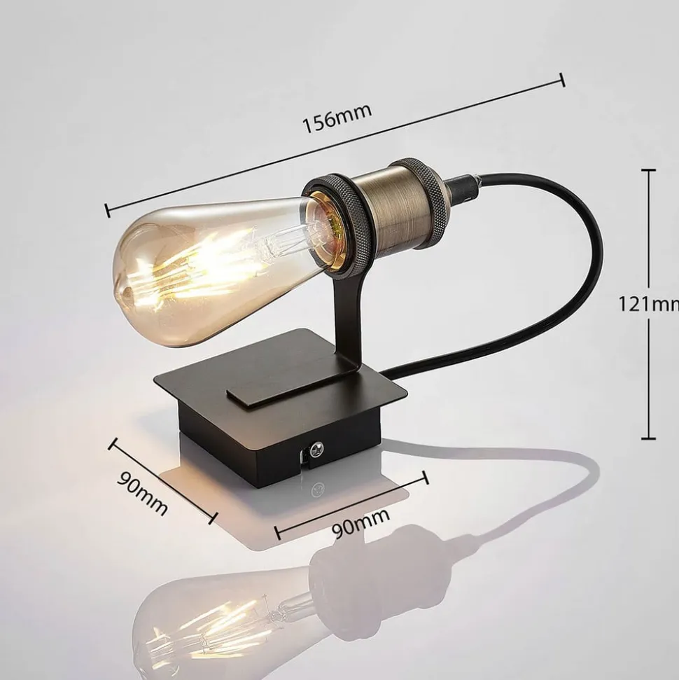 Lindby væglampe Aurella, højde 16 cm, antik messing, metal