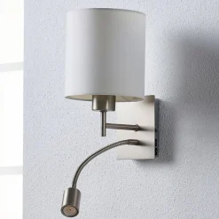 Lindby væglampe Camilo, nikkelfarvet, LED-læselampe, 28 cm