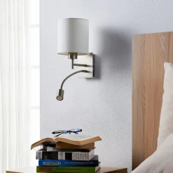 Lindby væglampe Camilo, nikkelfarvet, LED-læselampe, 28 cm