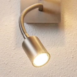 Lindby væglampe Camilo, nikkelfarvet, LED-læselampe, 28 cm