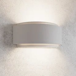 Lindby væglampe Cassian, gips, 32 cm, hvid, halvcirkelformet