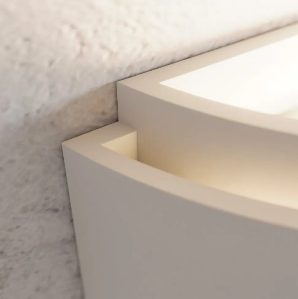 Lindby væglampe Cassian, gips, 32 cm, hvid, halvcirkelformet