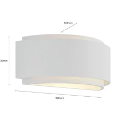 Lindby væglampe Cassian, gips, 32 cm, hvid, halvcirkelformet