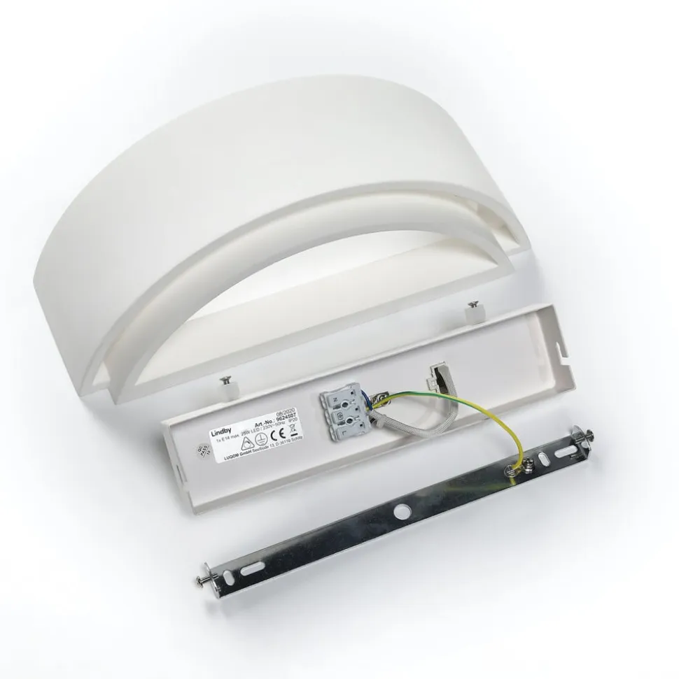 Lindby væglampe Cassian, gips, 32 cm, hvid, halvcirkelformet