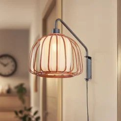 Lindby væglampe Davella, Ø 26 cm, sort, bambus, tekstil