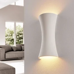 Lindby væglampe Edon, hvid, gips, konkav, 30 cm