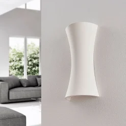 Lindby væglampe Edon, hvid, gips, konkav, 30 cm