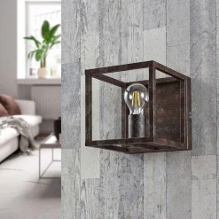 Lindby væglampe Emin, bredde 18 cm, rustfarvet, metal