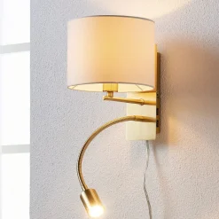 Lindby væglampe Florens, messing, LED-læselampe, 23,5 cm