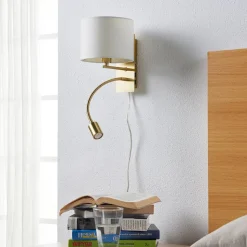 Lindby væglampe Florens, messing, LED-læselampe, 23,5 cm