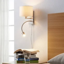 Lindby væglampe Florens, nikkel, LED-læselampe, 23,5 cm