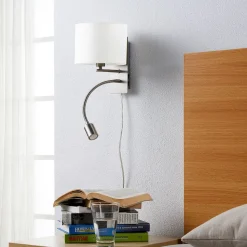 Lindby væglampe Florens, nikkel, LED-læselampe, 23,5 cm