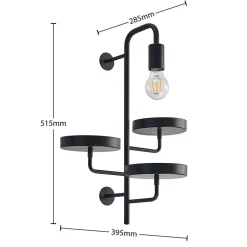 Lindby væglampe Hanjo, højde 50 cm, sort, metal