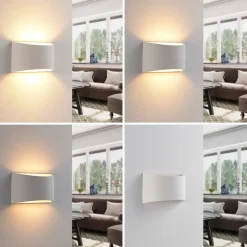 Lindby væglampe Heiko, sæt af 3, op/ned, gips, hvid