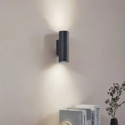 Lindby væglampe Joffrey, 18 cm, sort, op/ned, GU10