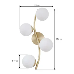 Lindby væglampe Josiana, opal/messing, 48 cm, kugle, glas