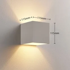 Lindby væglampe Kay, hvid, gips, 11,5 x 11,5 cm