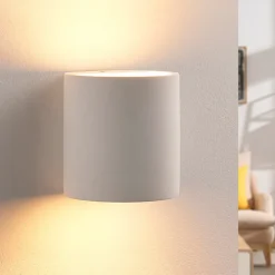 Lindby væglampe Krista, hvid, gips, op/ned, kan males, G9