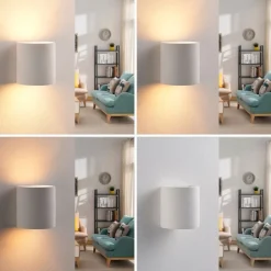 Lindby væglampe Krista, hvid, gips, op/ned, kan males, G9