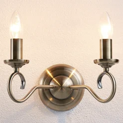 Lindby væglampe Marnia, antik messing, 2 lyskilder, 27 cm, E14