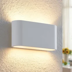 Lindby væglampe Mavora, afrundet, 25 cm, hvid, gips, G9