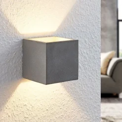 Lindby væglampe Nellie, grå, beton, 11,5 cm bred