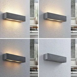 Lindby væglampe Nellie, grå, beton, 35,3 cm bred