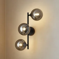 Lindby væglampe Orbelia, sort, 3 lyskilder, glas, G9