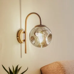 Lindby væglampe Valentina, E14, røggrå, glas, 28,6 cm