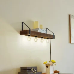 Lindby væglampe Vatana, træ, stik, USB-port, 80 cm