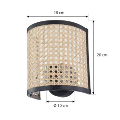 Lindby væglampe Yaelle, 20 cm høj, rattan, sort, E27