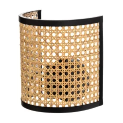 Lindby væglampe Yaelle, 20 cm høj, rattan, sort, E27