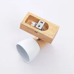 Lindby vægspot Thorin, 14 cm høj, hvid, træ, E14