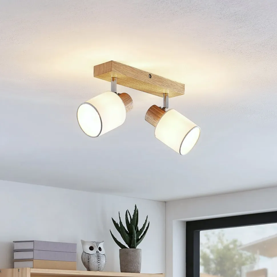 Lindby Wanessa loftspot, 39 cm, 2 lyskilder, træ, hvid, E14