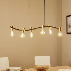 Lindby-pendel Anito, sort/guld, metal, 100 cm, E27