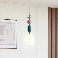 Lindby-pendel Ysoria, grå/pink/grøn, keramik, Ø 16 cm