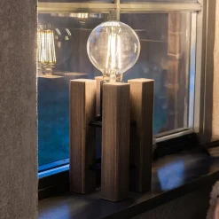 Lodge bordlampe, højde 28 cm, brun, træ